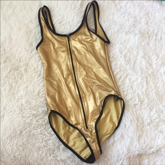 American Apparel zipperfront Gold Onesie swimsuit - Picture 1 of 2